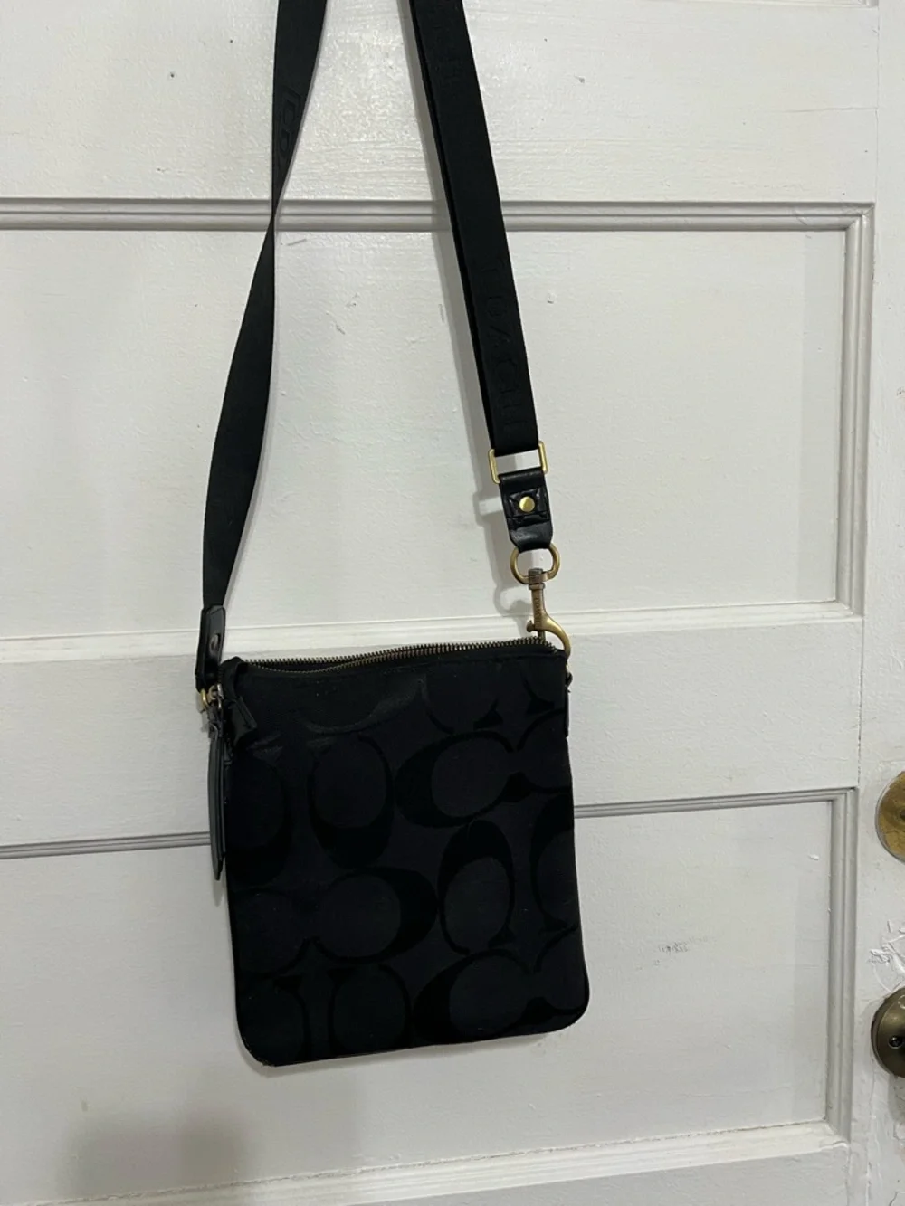 Coach Black Signature Crossbody with Gold Hardware